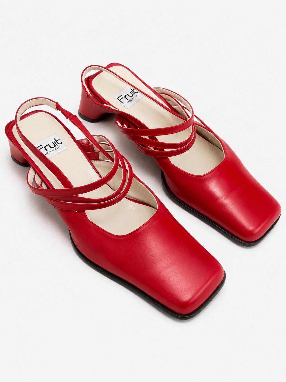 Fruit Vintage Red Leather Sculptural Square-Toe Block Heel Slingback Shoes Sz.41